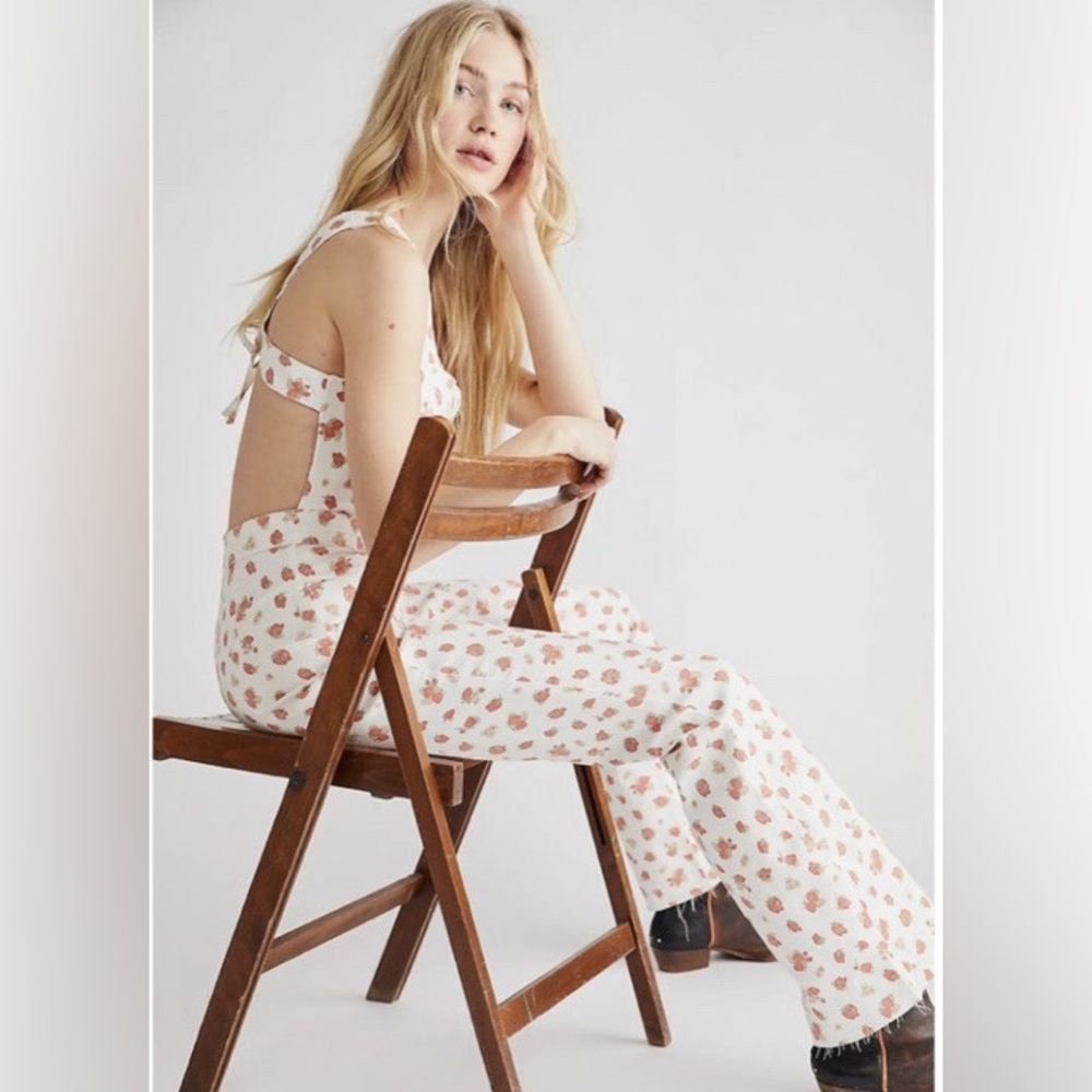 Rare Free People We the Free Crvy 2nd Avenue Strawberry Print Jumpsuit- Size 14 - Picture 3 of 6